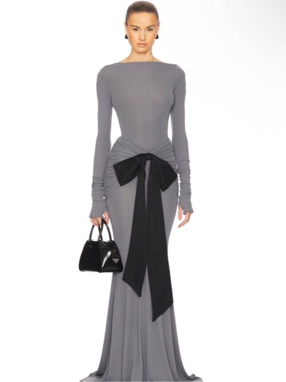 Helsa Matte Jersey Long Sleeve Scoop Back Top in Graphite Grey NEW Size Medium - Picture 4 of 7